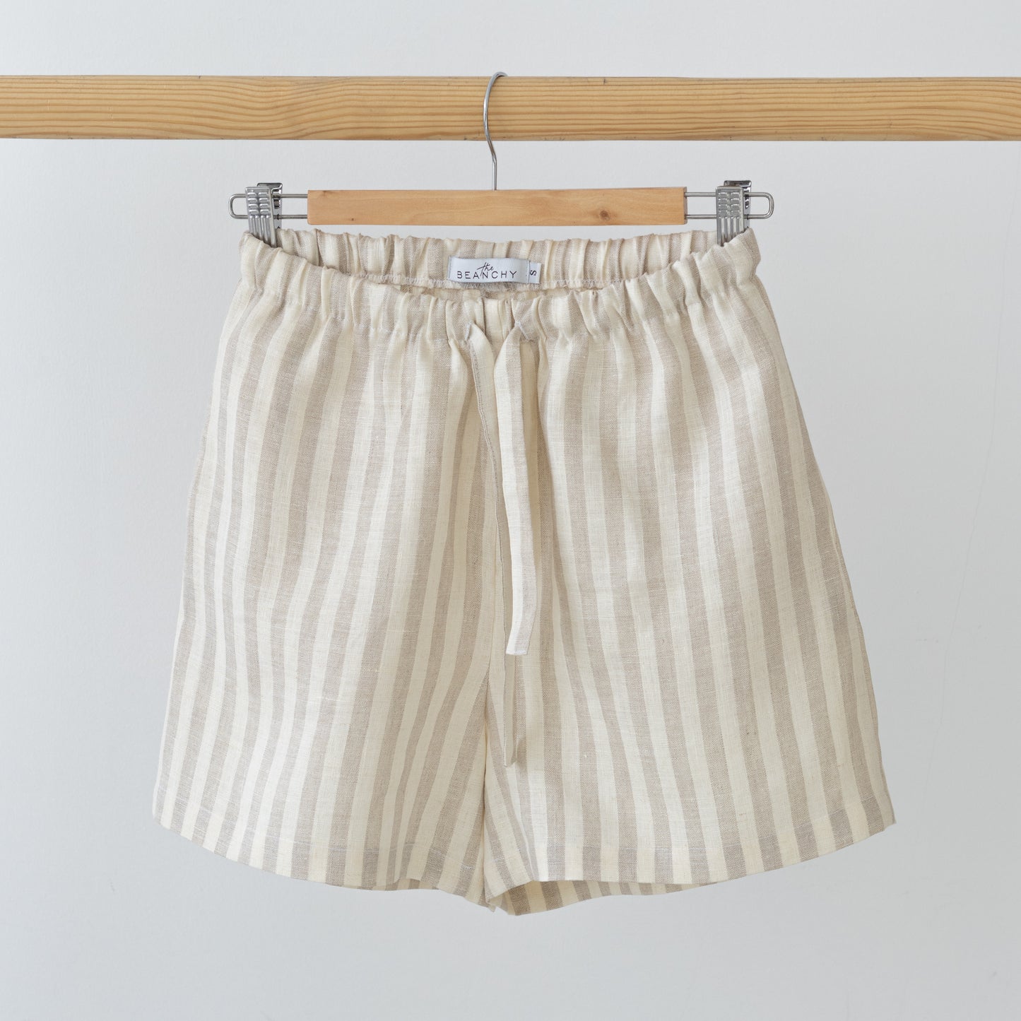 Striped beige linen shorts