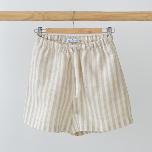 Striped beige linen shorts