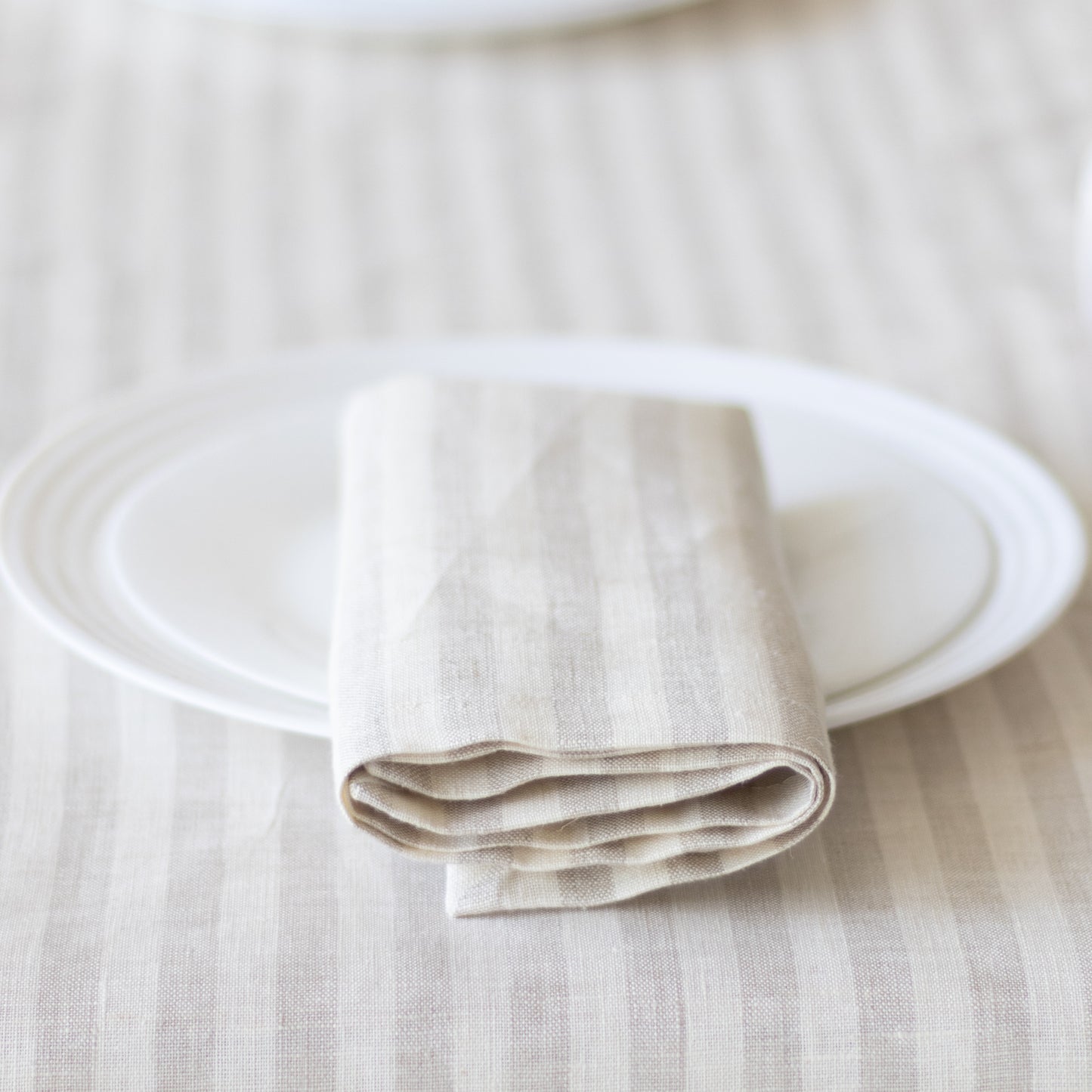 Beige striped linen table runner