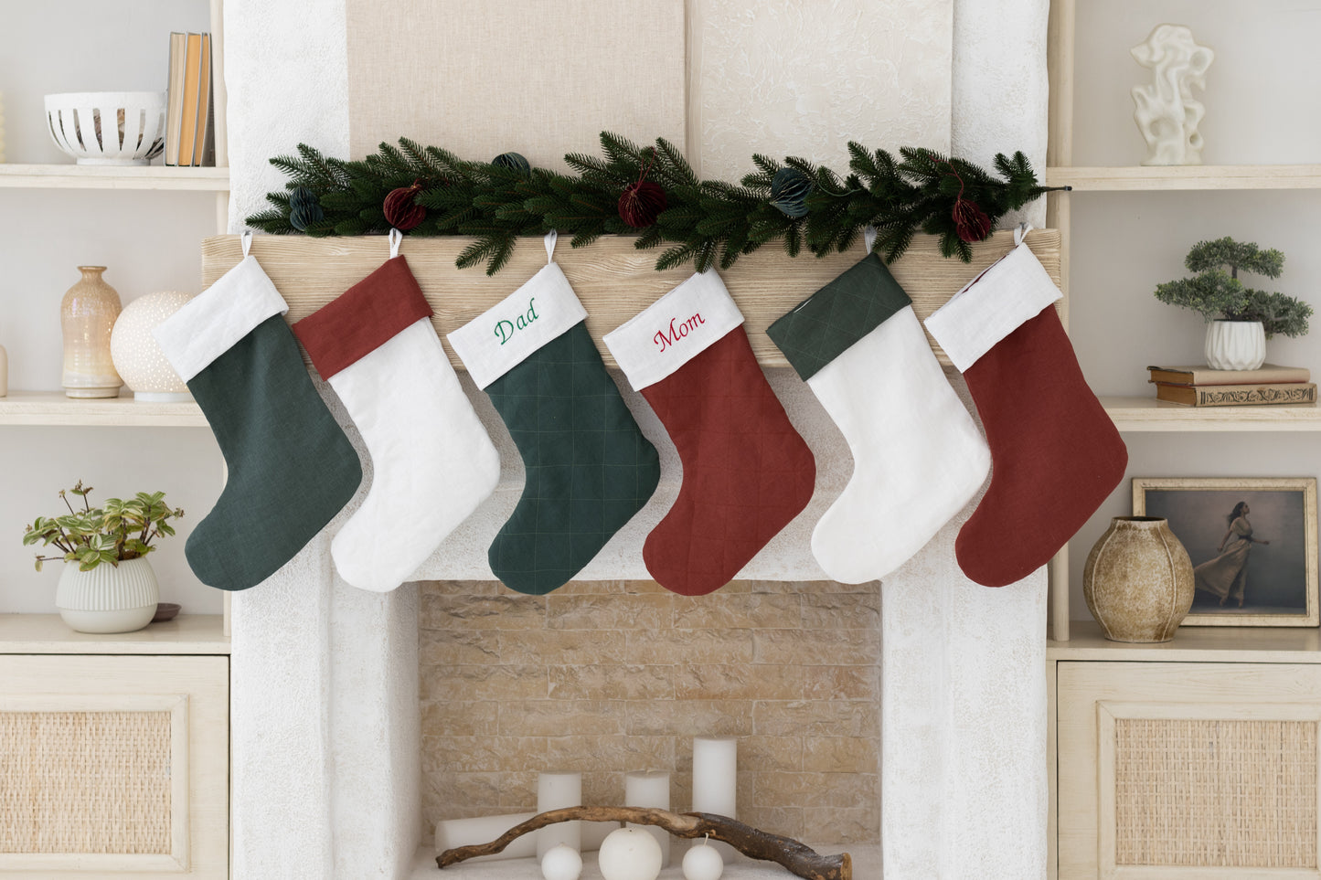 Red Linen Christmas Stocking