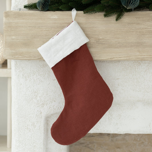 Red Linen Christmas Stocking