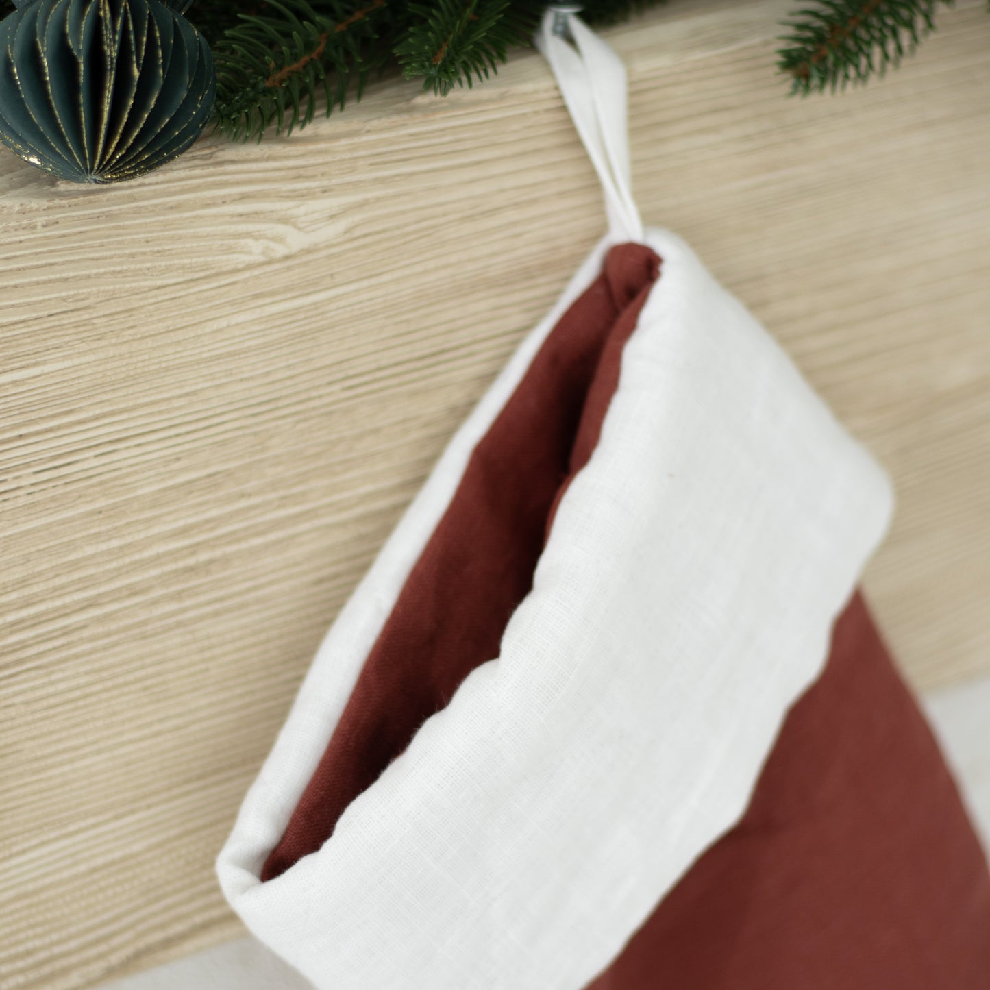 Red Linen Christmas Stocking