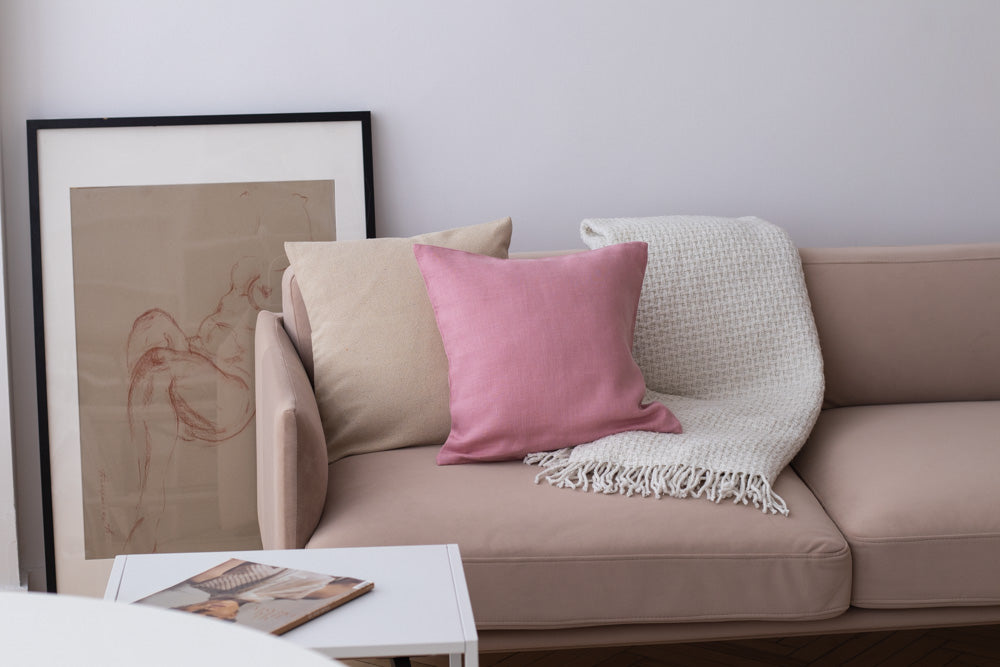 Pink Organic Linen Soft Pillow Cover