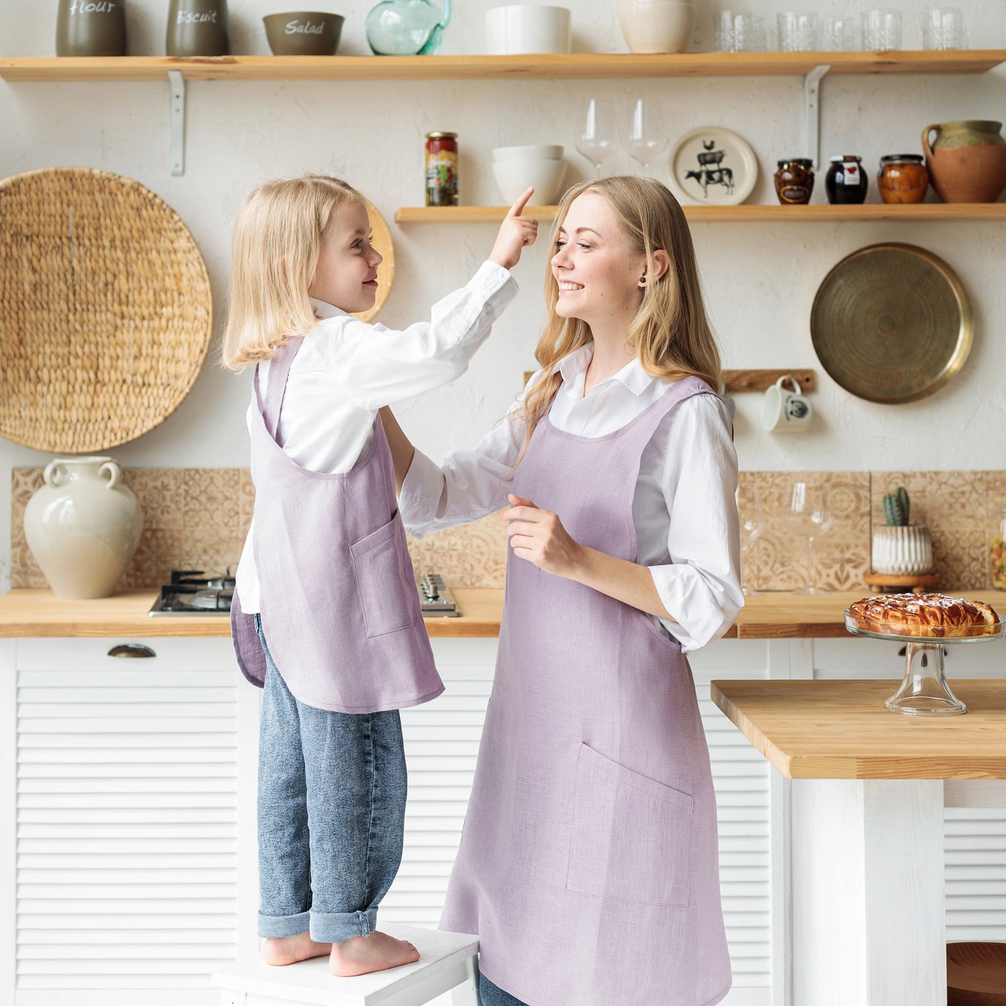 Womens Cross Back Pinafore from Linen in Lavender