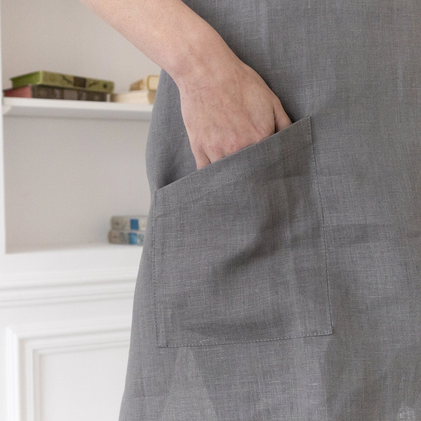 Linen Unisex Gray Cross Back Apron