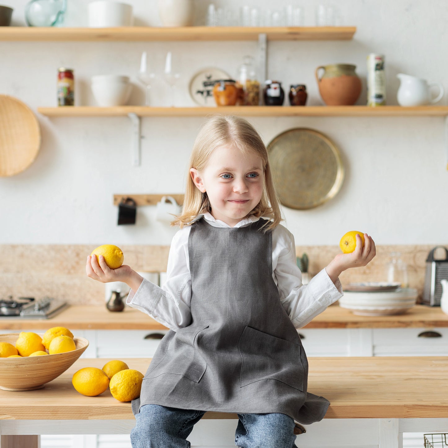 Cross Back Linen Apron Pinafore for Children