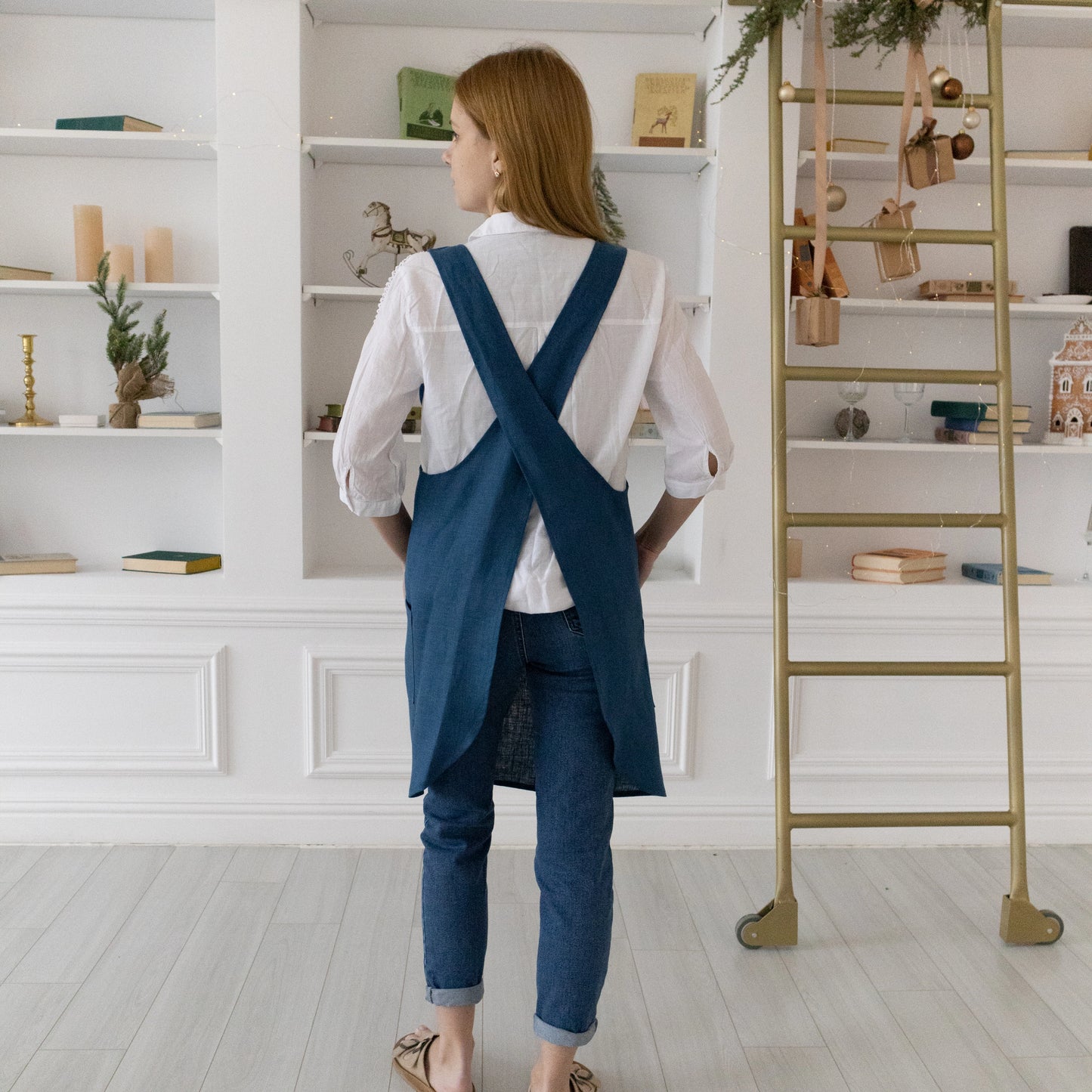 Unisex Japanese Linen Apron in Blue