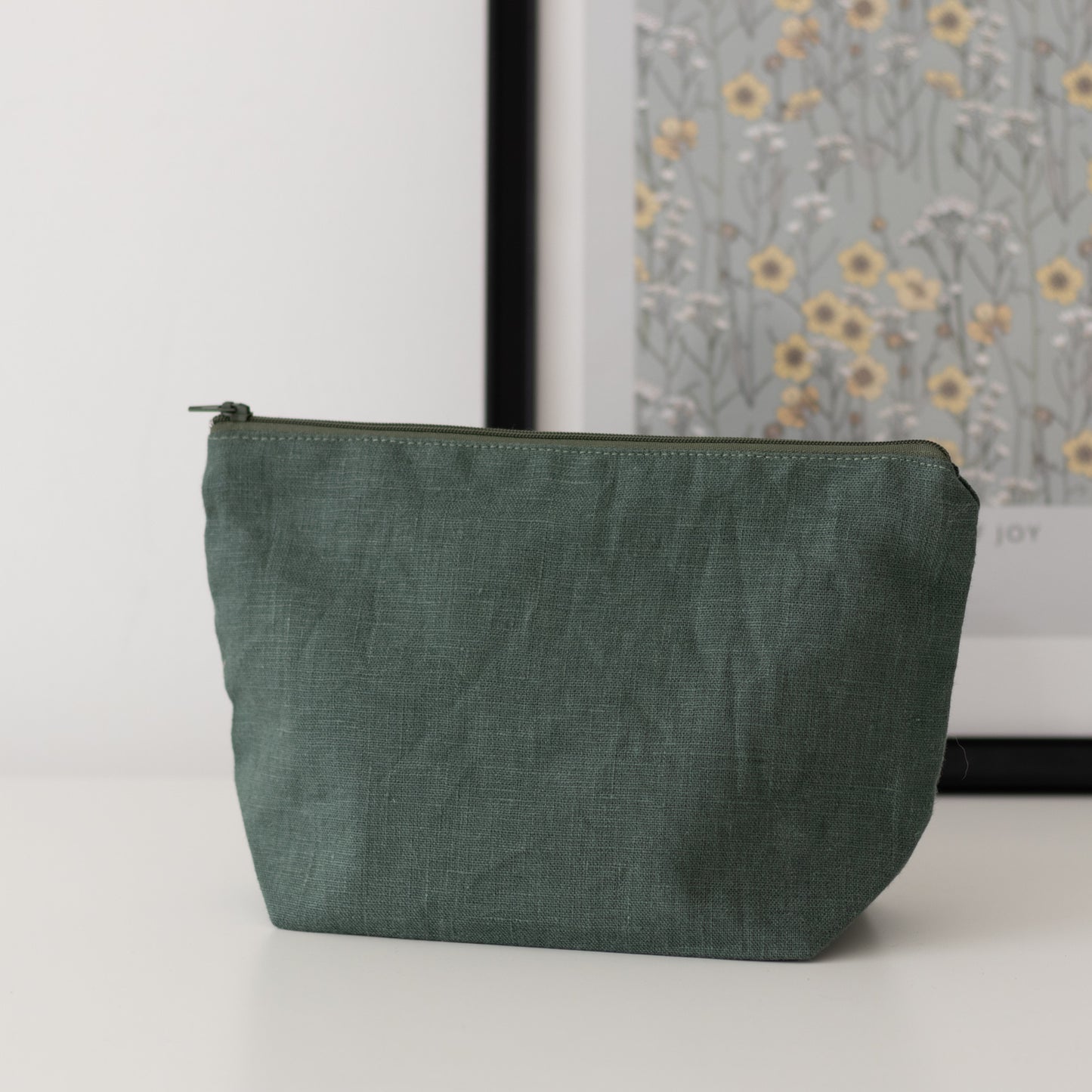 Soft Linen Make Up Bag in Green Color