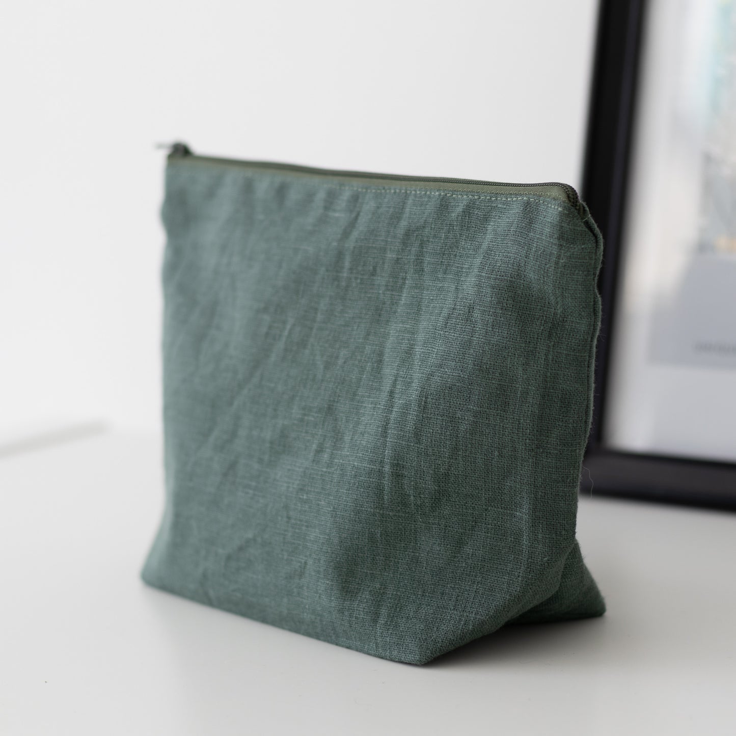 Soft Linen Make Up Bag in Green Color