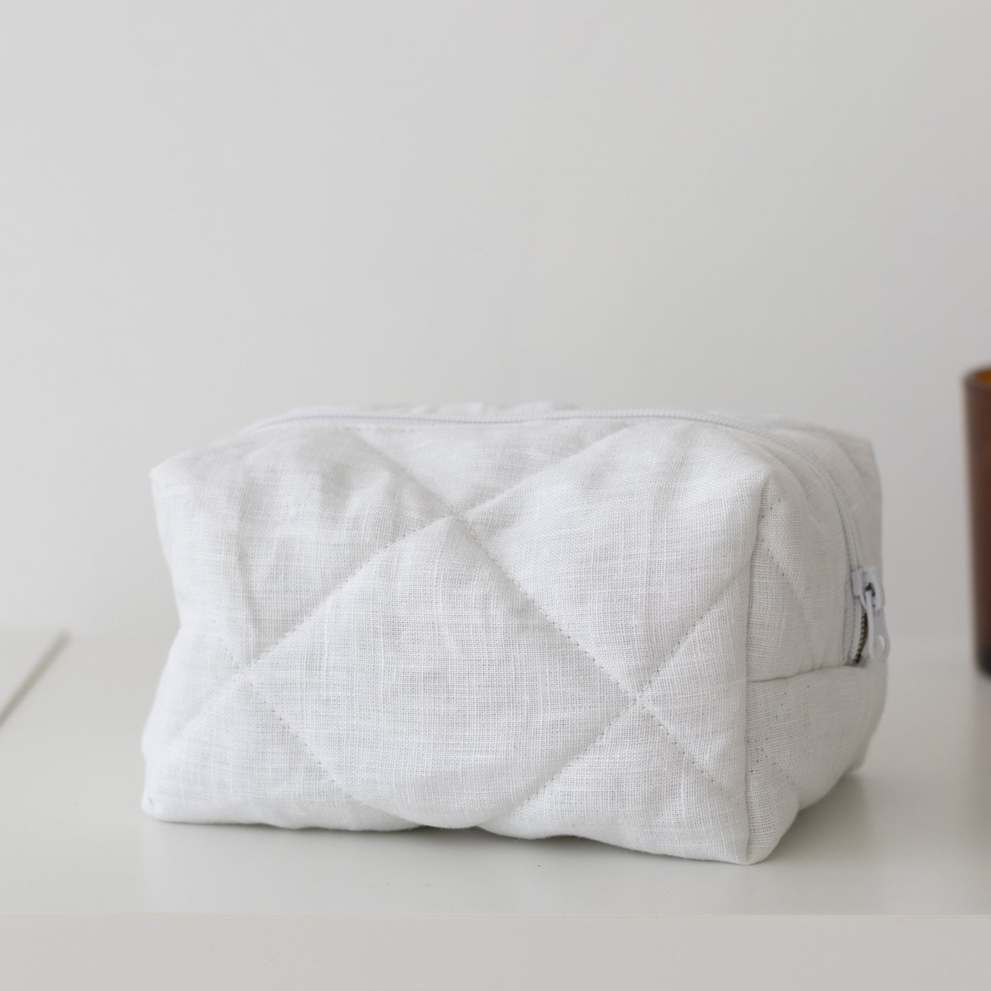 Linen Quilted Cosmetics Bag