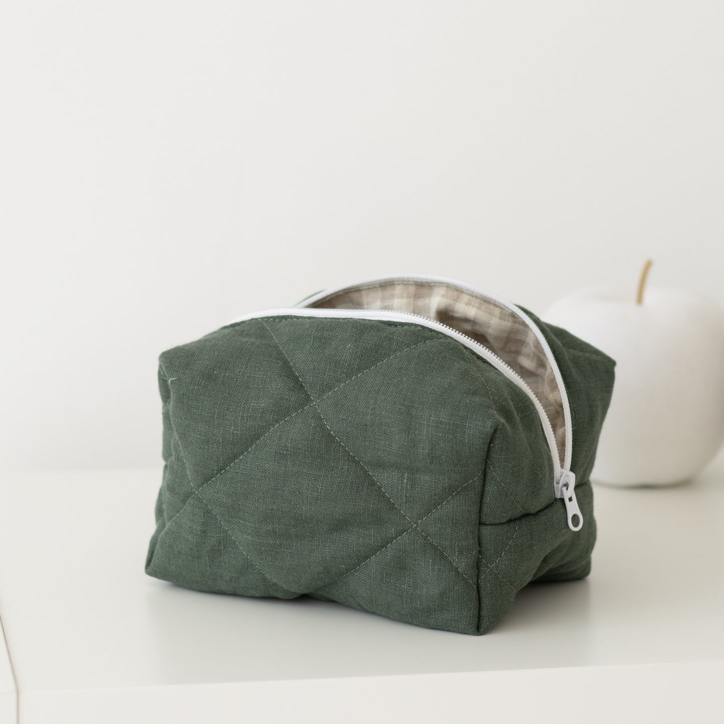 Linen Quilted Cosmetics Bag