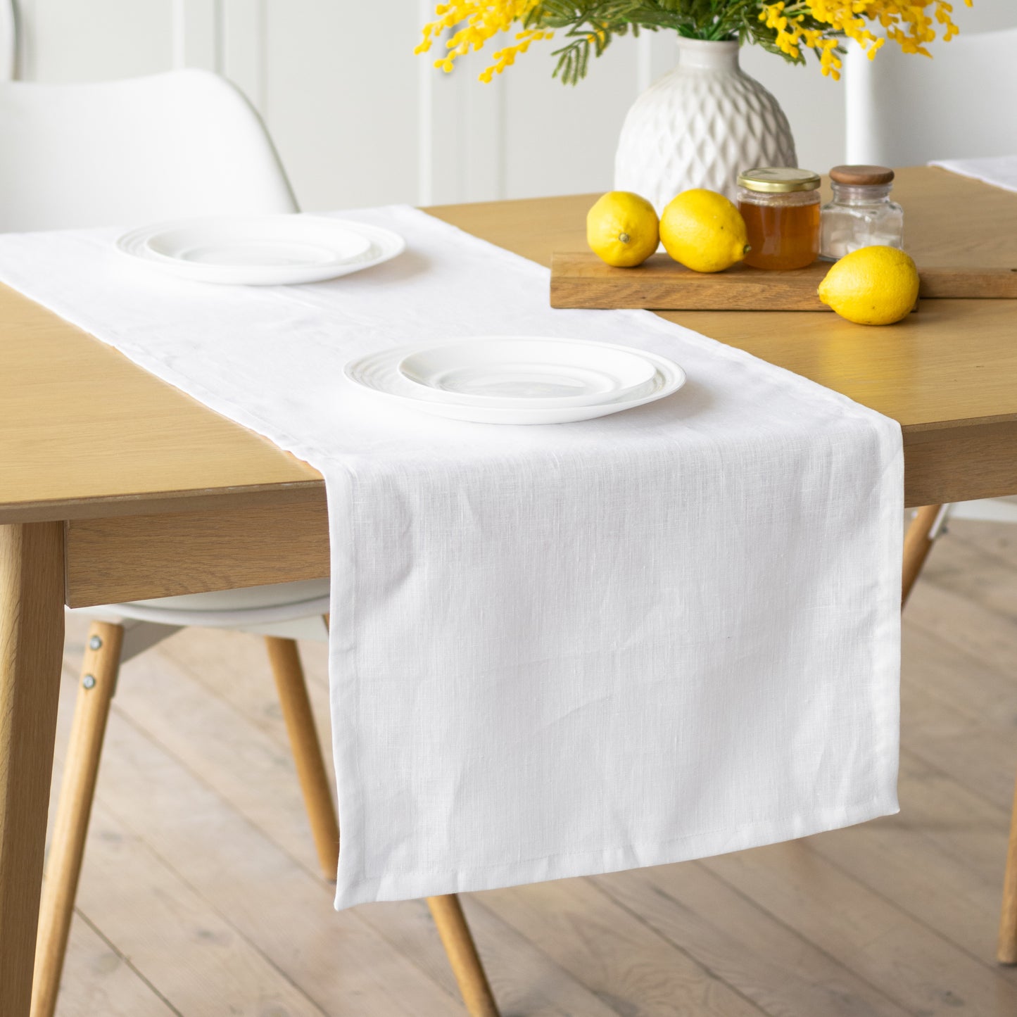 Dining Table Runner Linen White