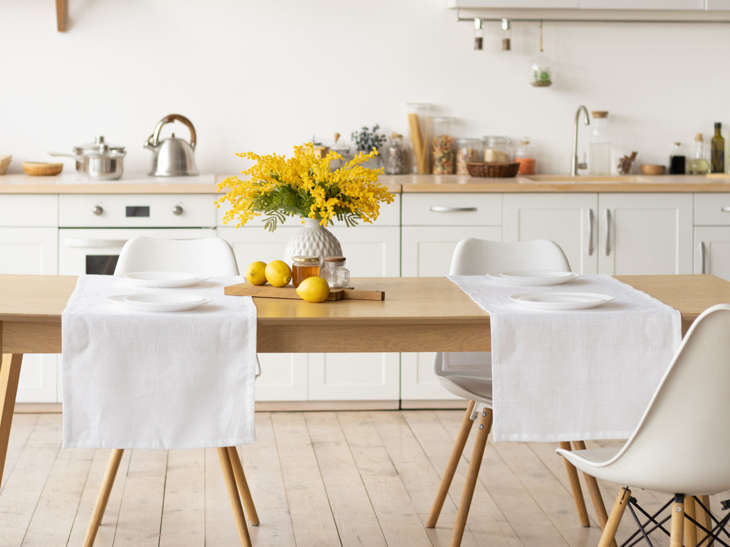 Dining Table Runner Linen White