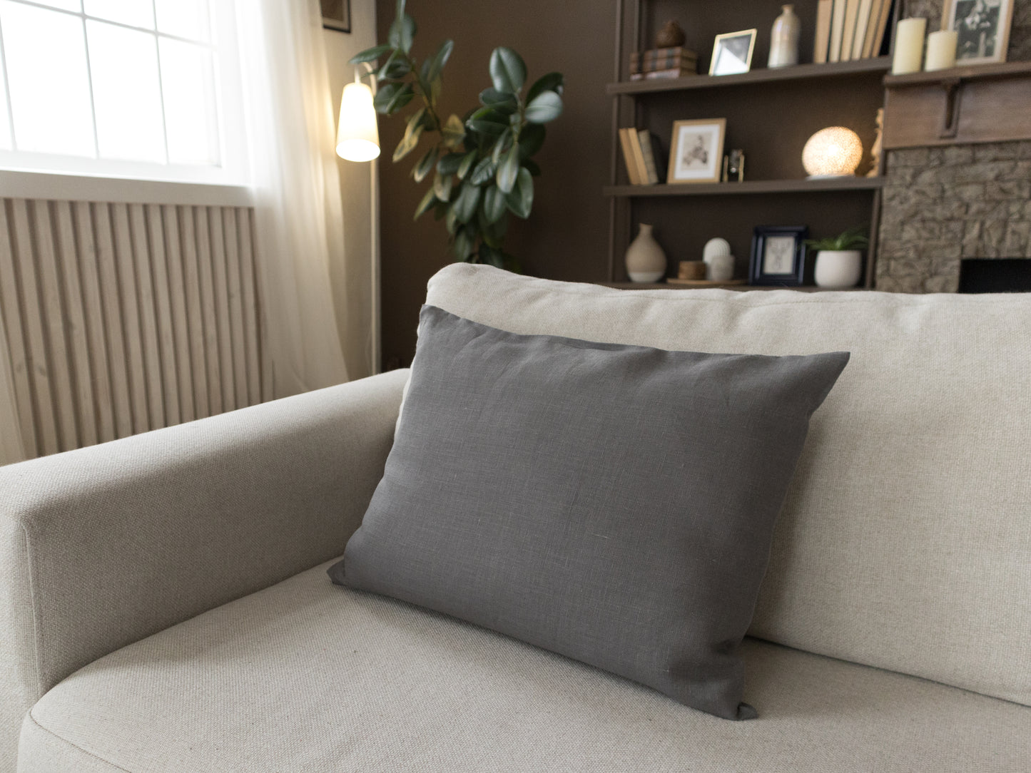 Linen pillow cushion in gray color