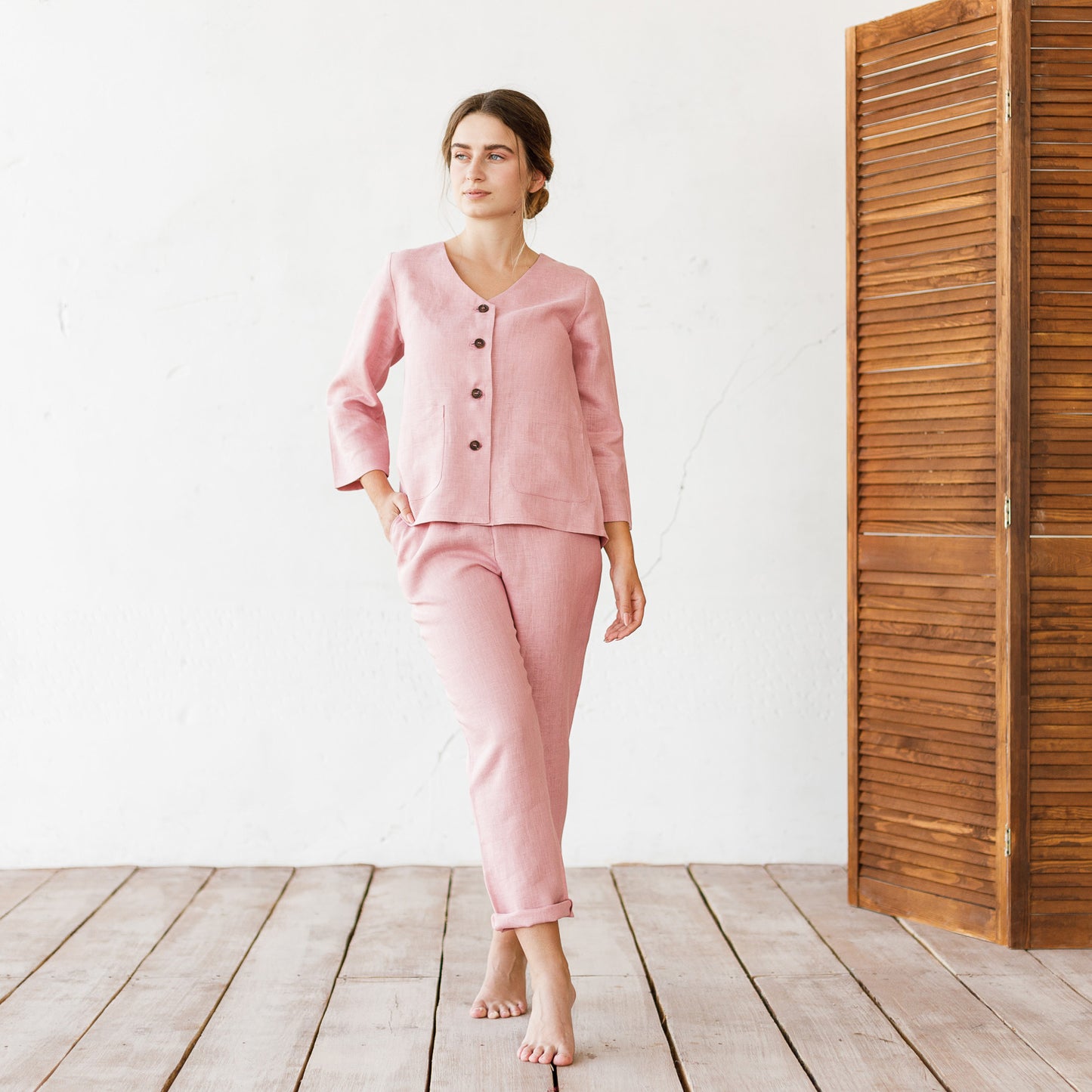 Sally linen lounge set in pink