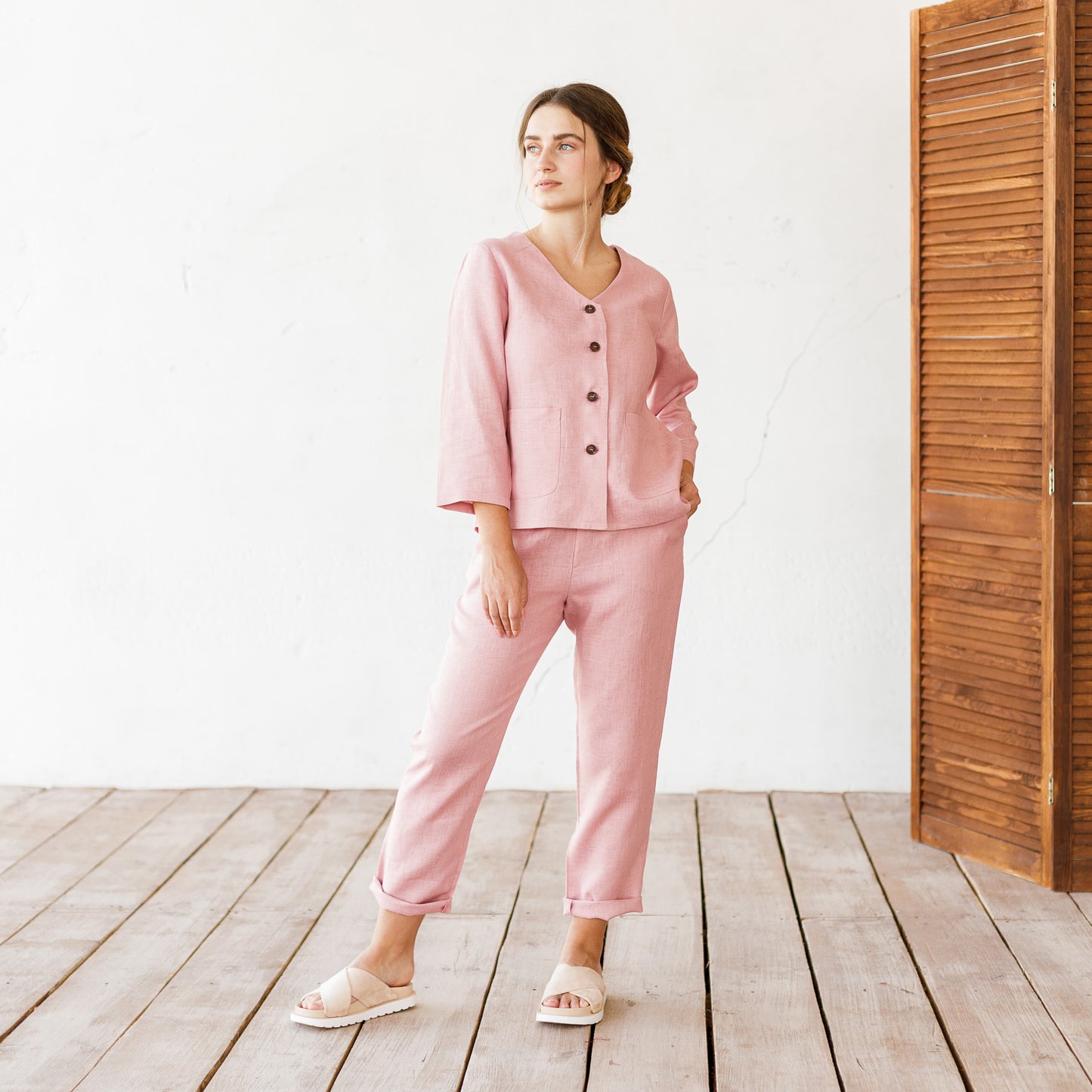 Sally linen lounge set in pink