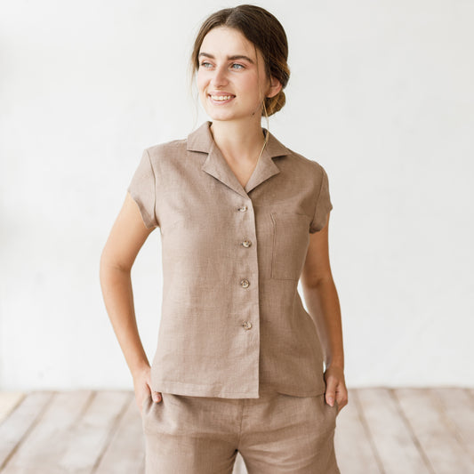 Cappuccino linen shirt with shorts