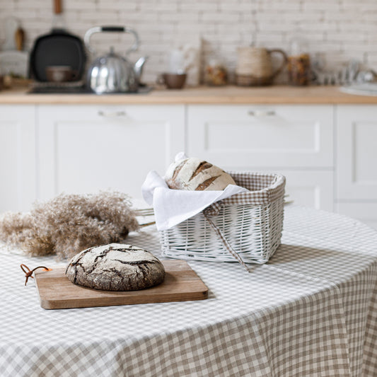 Plaid linen tablecloth