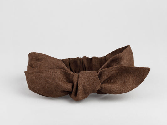 Linen headband in chocolate