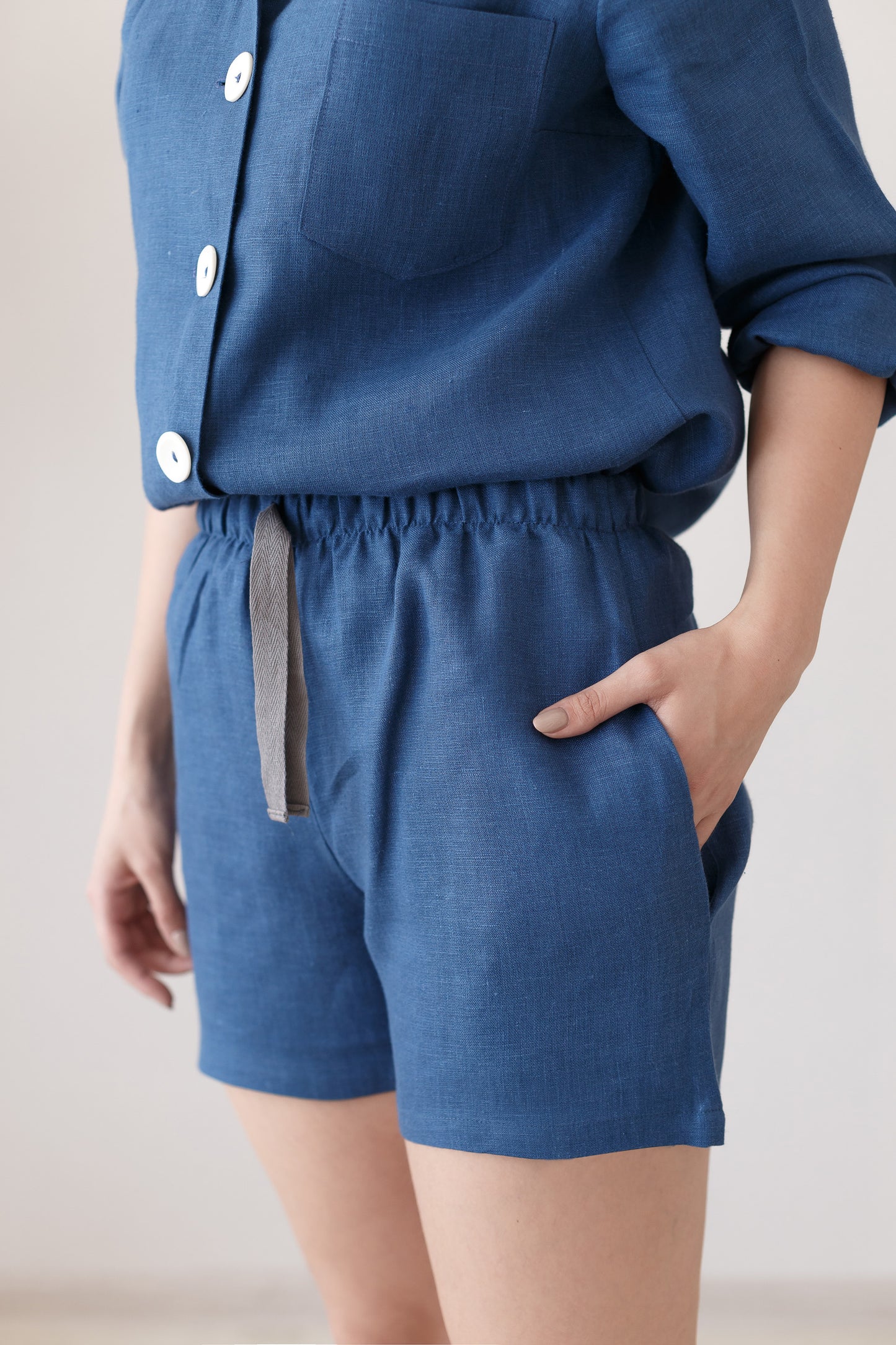 Blue linen shirt and shorts set