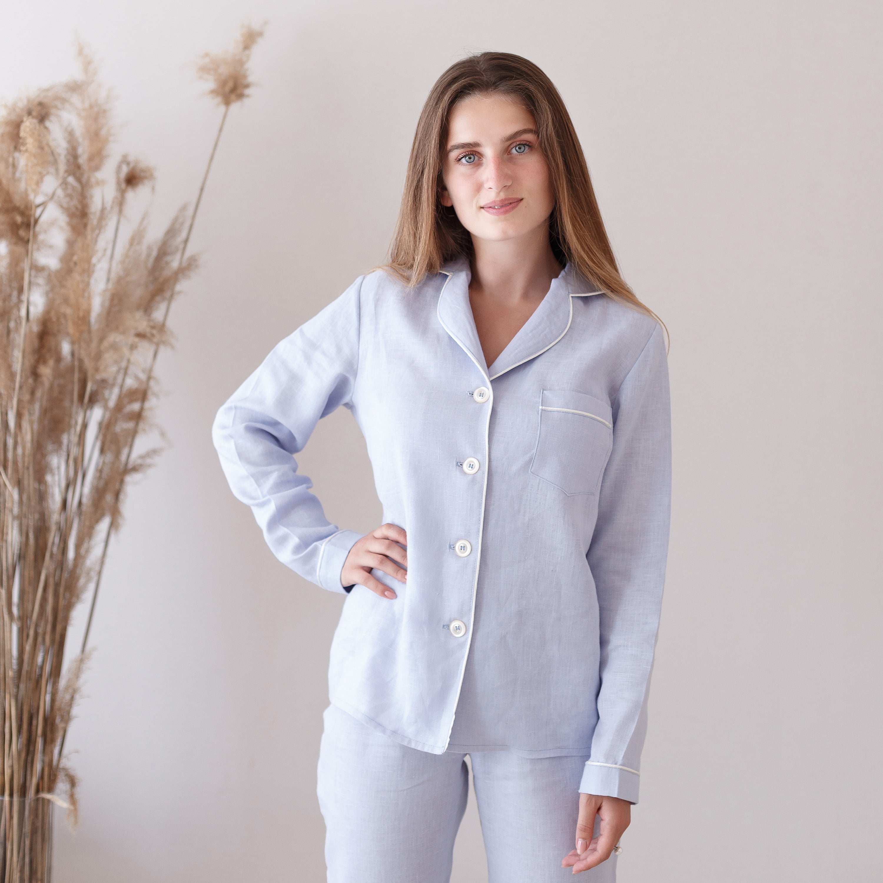 Womens linen pajama discount set