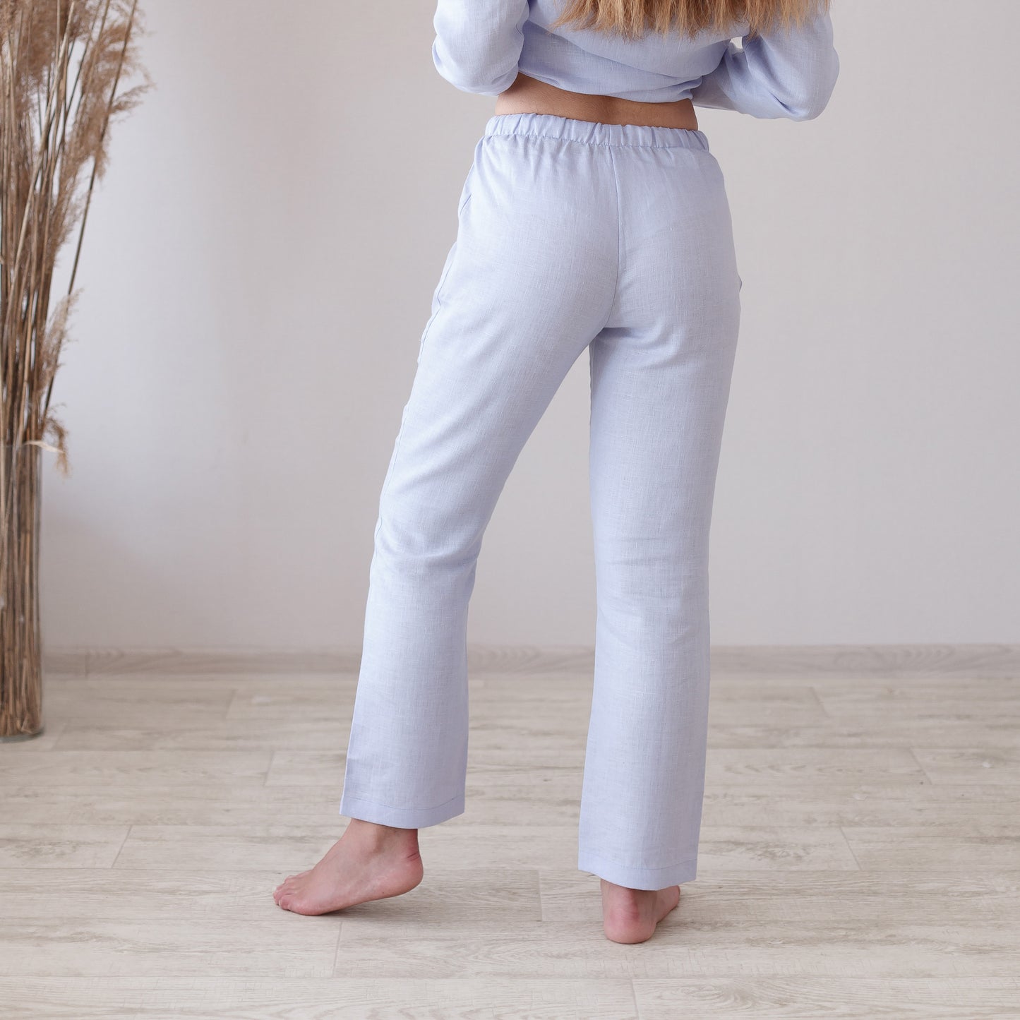 Sky Blue Linen Pajama Pants - Back View