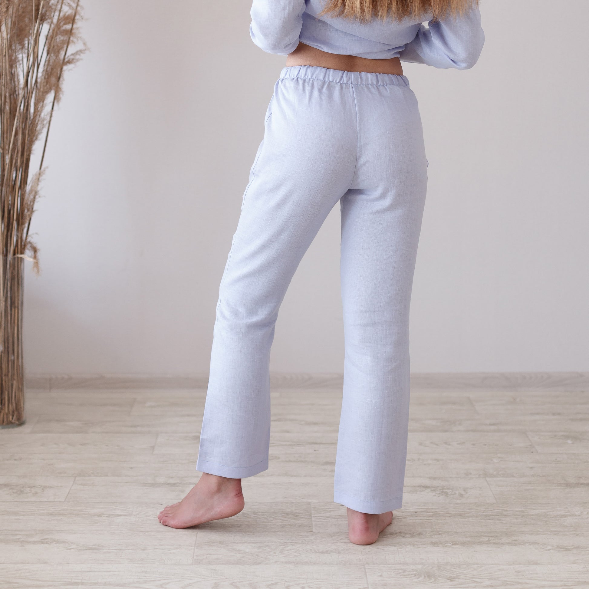 Sky Blue Linen Pajama Pants - Back View