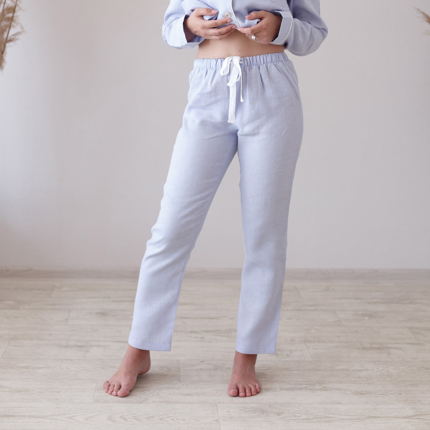 Sky Blue Linen Pajama Pants - Front View